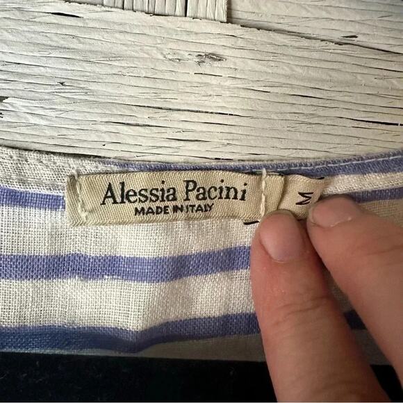 Alessia Pacino made in Italy linen shirt dress blue and white tie neckline - Picture 4 of 8